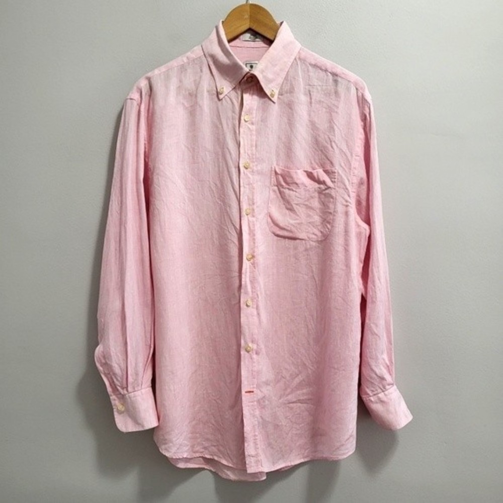 Peter Millar Cotton Brushed Pink Button Up Pocket Shirt Size Medium